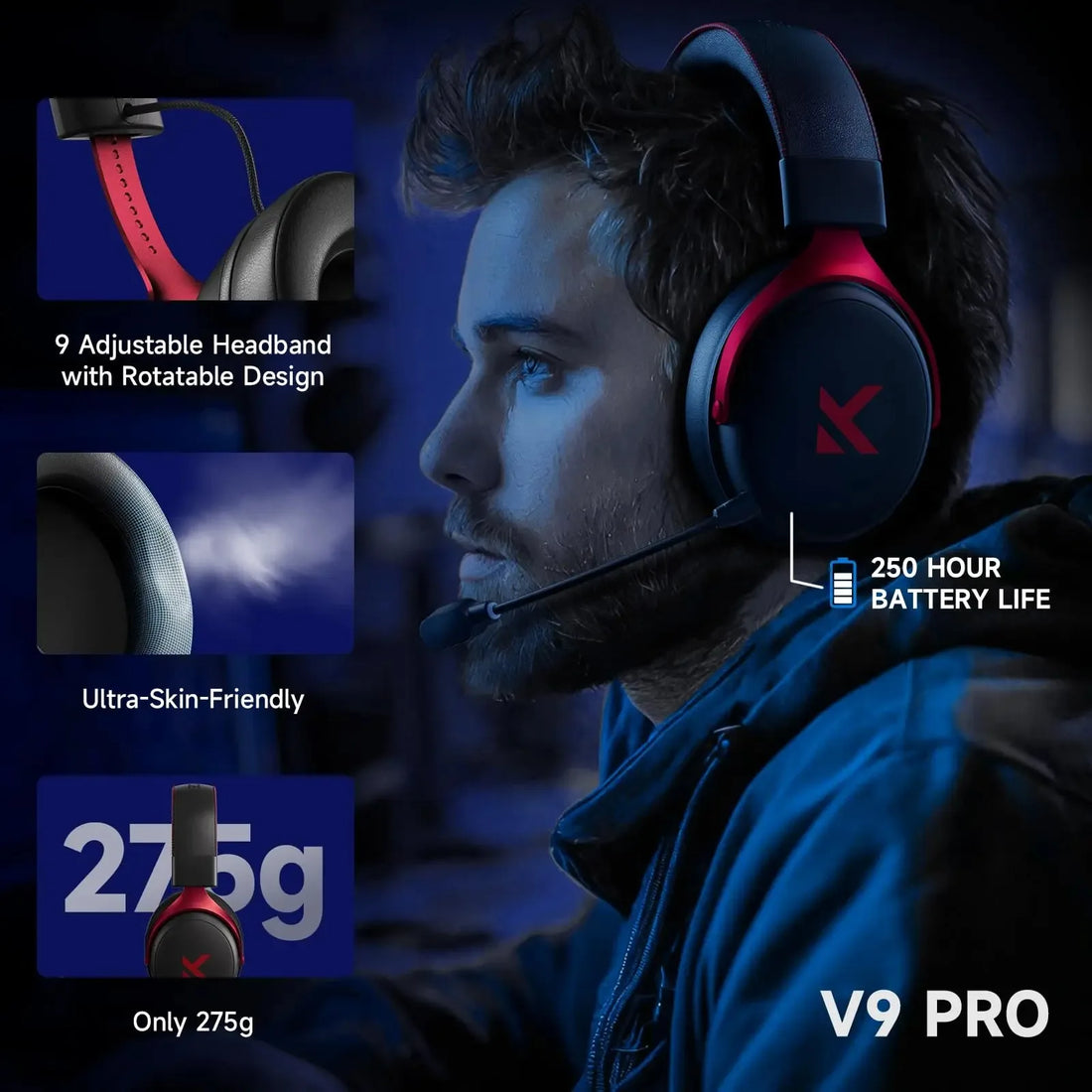 MCHOSE V9 Pro Wireless Gaming Headset 7.1Surround Sound Headphones Noise Canceling Mic Low Latency Lightweight for PS5 PC SWITCH