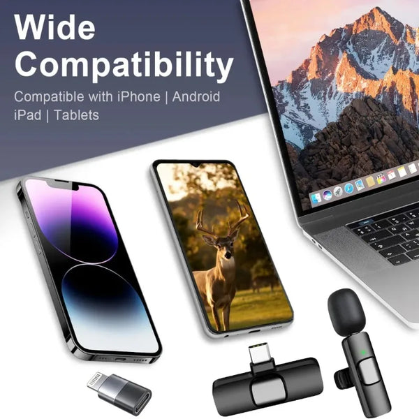 2 Pcs Wireless Lavalier Microphone for iPhone Android iPad, Mini Clip-on Mic with Crystal Clear Sound Quality